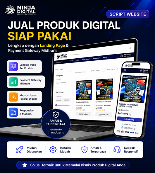 Script Website Jual Produk Digital + Landing Page + Midtrans